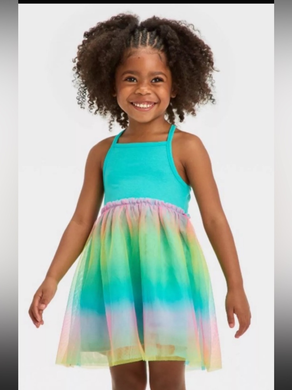 NEW Cat & Jack Teal and Rainbow Tulle Tank Dress